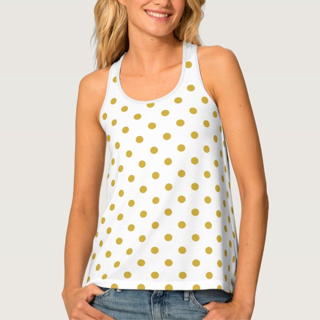 Gold Polka Dots on White Tank Top (Front)