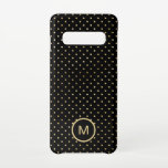 Gold Polka Dots Pattern Monogram Initial Black Samsung Galaxy S10 Case<br><div class="desc">A timeless pattern of gold polka dots on a classic black background with monogram initial. Easily personalise your initial and you can also change background and font color if you wish via the Customize Further option.</div>