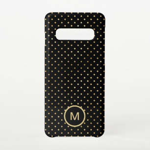 Gold Polka Dots Pattern Monogram Initial Black Samsung Galaxy S10 Case