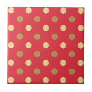 Gold polka dots  pattern on red ceramic tile