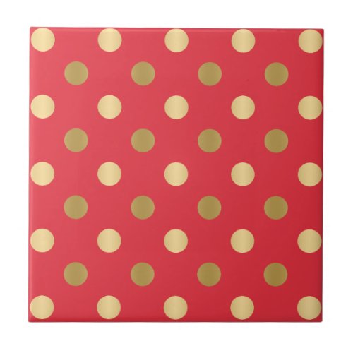 Gold polka dots  pattern on red ceramic tile