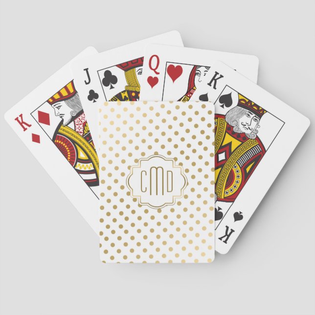 Gold Polka Dots Pattern On White Poker Cards (Back)