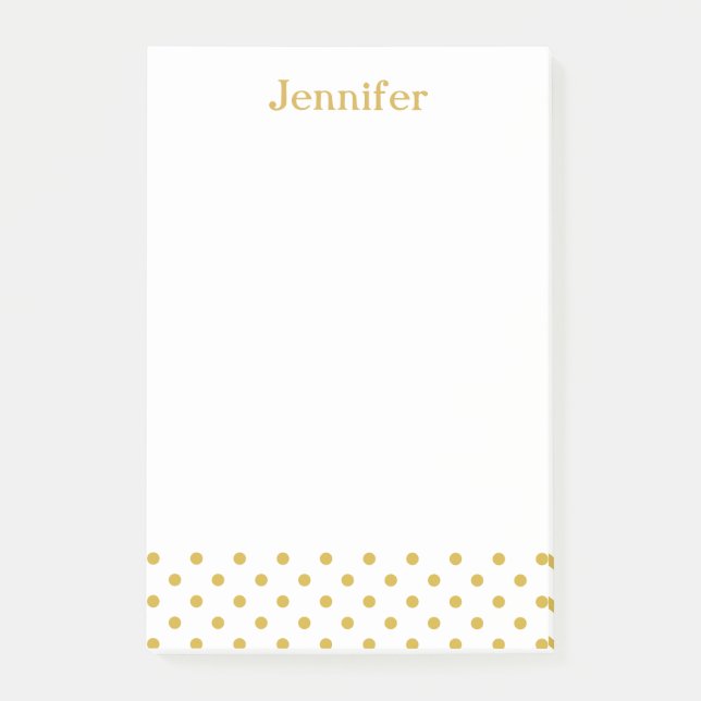 Gold Polka Dots Pattern Personalized Name Post-it Notes (Front)