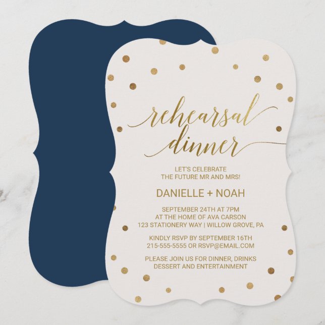 Gold Polka Dots Rehearsal Dinner Invitation (Front/Back)