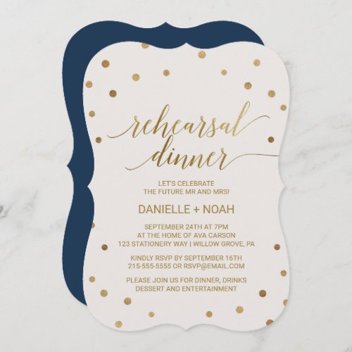 Gold Polka Dots Rehearsal Dinner Invitation