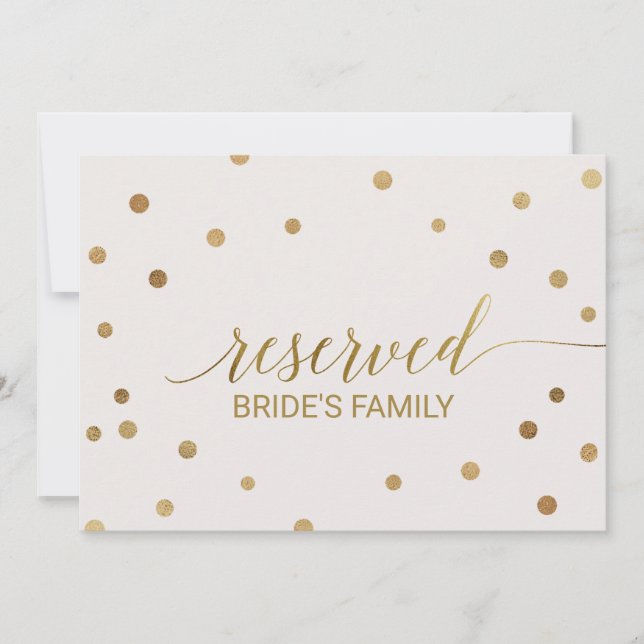 Gold Polka Dots "Reserved" Sign Invitation (Front)