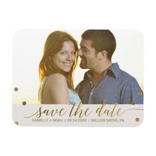 Gold Polka Dots Save the Date Photo Magnet