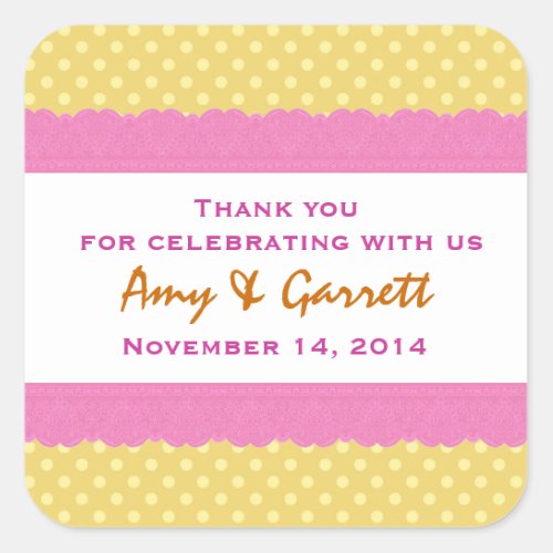 Gold Polka Dots Thank You Double Lace Wedding V12 Square Sticker