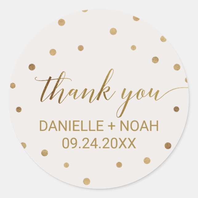 Gold Polka Dots Thank You Favor Classic Round Sticker (Front)