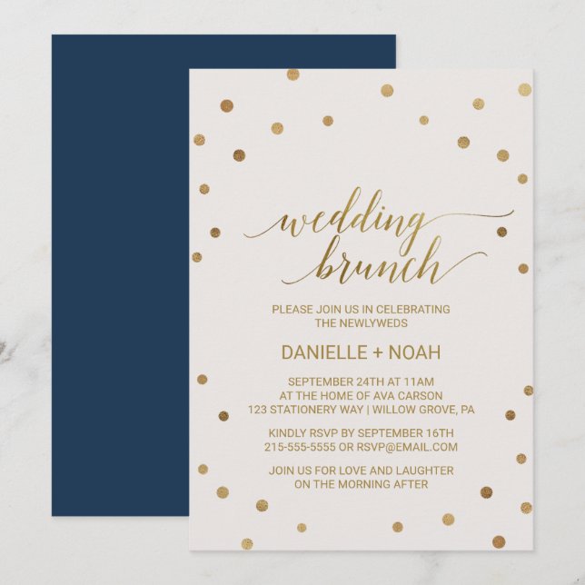 Gold Polka Dots Wedding Brunch Invitation (Front/Back)