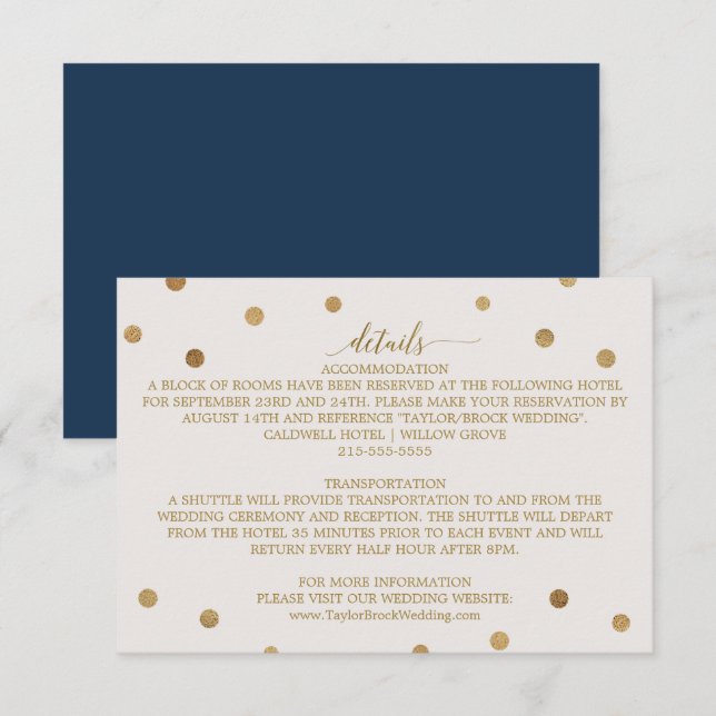 Gold Polka Dots Wedding Details Enclosure Card (Front/Back)