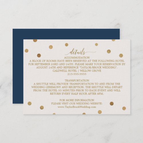 Gold Polka Dots Wedding Details Enclosure Card