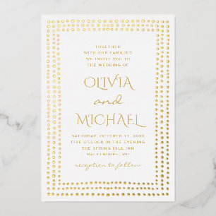 Gold polka dots wedding. Elegant simple geometric Foil Invitation