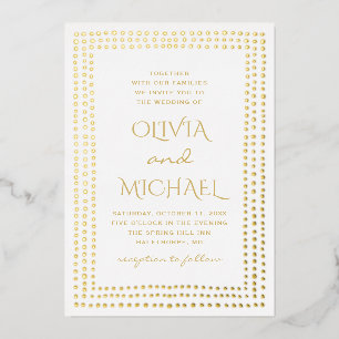 Gold polka dots wedding. Elegant simple geometric Foil Invitation