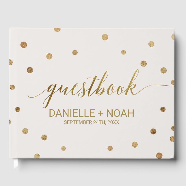 Gold Polka Dots Wedding Guest Book (Front)