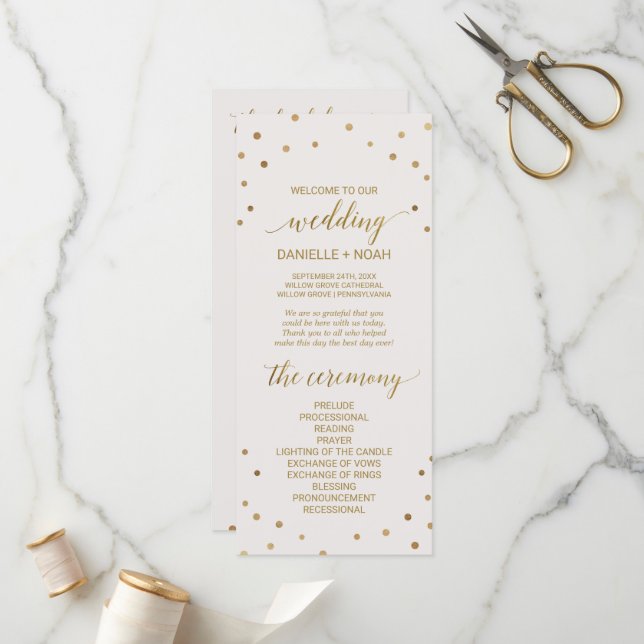 Gold Polka Dots Wedding Program (Front/Back In Situ)