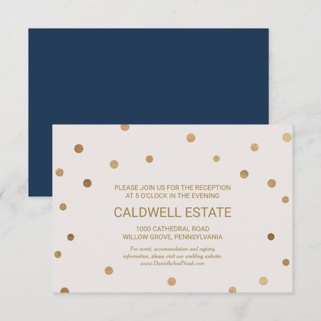 Gold Polka Dots Wedding Reception Insert Invitation (Front/Back)