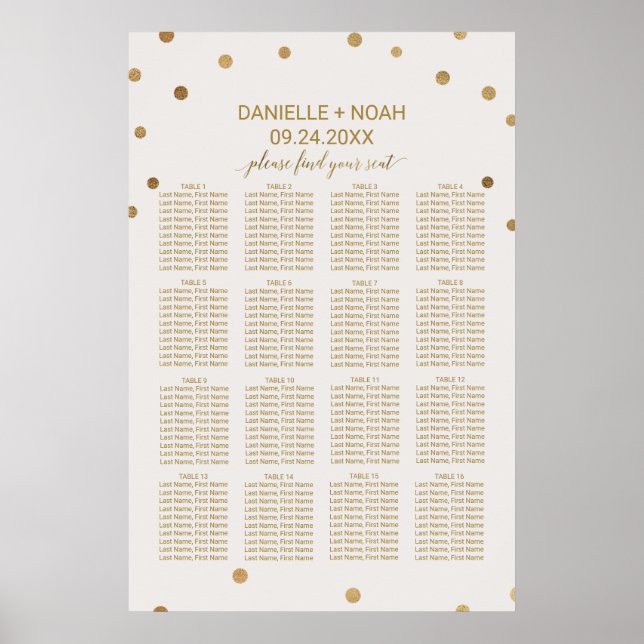 Gold Polka Dots Wedding Seating Chart (Front)