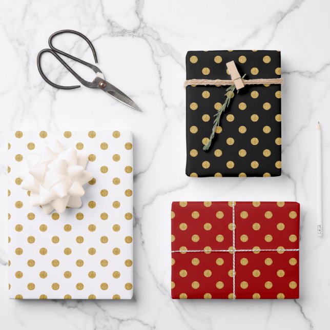 Gold polka pattern custom backgrounds wrapping paper sheets (Front)