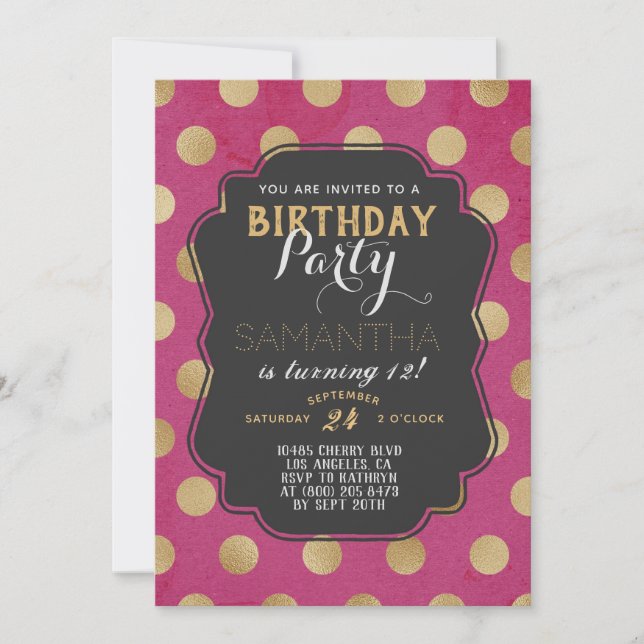 Gold Polkadot Birthday Invitation (Front)