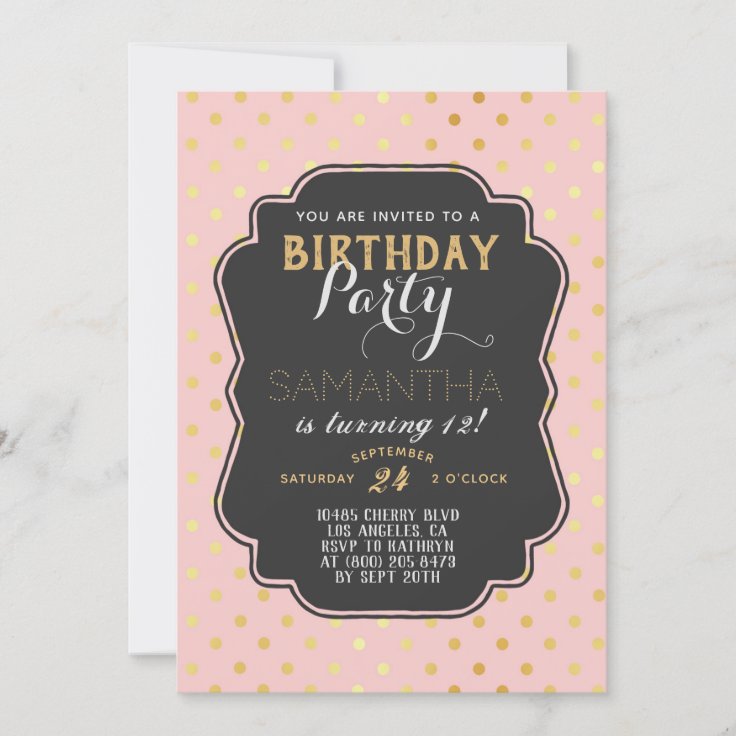 Gold Polkadot Birthday Invitation | Zazzle