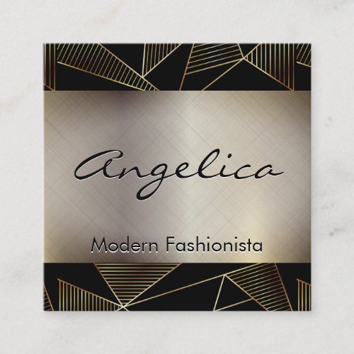 Gold Poly Pattern  Gold Metallic Background Square Business Card