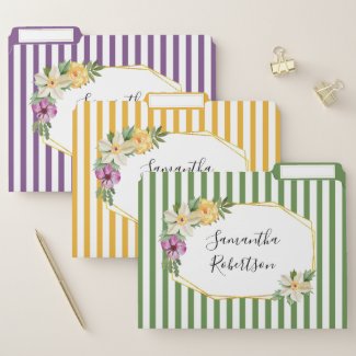 Gold polygon and flowers and stripes personalized file folder