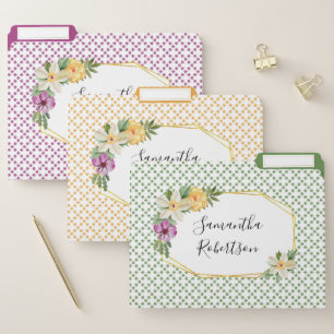 Gold polygon and flowers, geometric personalized file folder