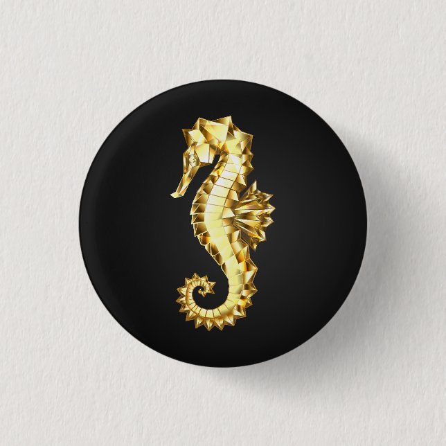Gold Polygonal Seahorse Button (Front)