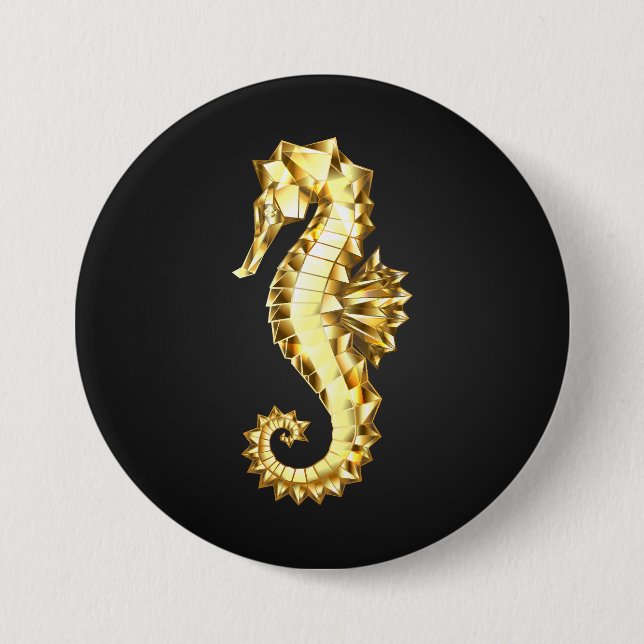 Gold Polygonal Seahorse Button (Front)