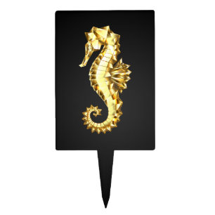 Gold Polygonal Seahorse Cake Topper