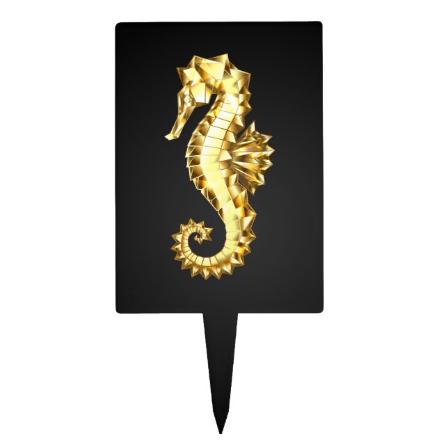 Gold Polygonal Seahorse Cake Topper (Front)