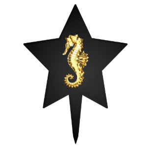Gold Polygonal Seahorse Cake Topper