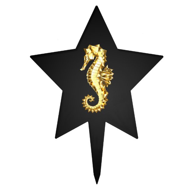 Gold Polygonal Seahorse Cake Topper (Front)