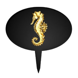 Gold Polygonal Seahorse Cake Topper