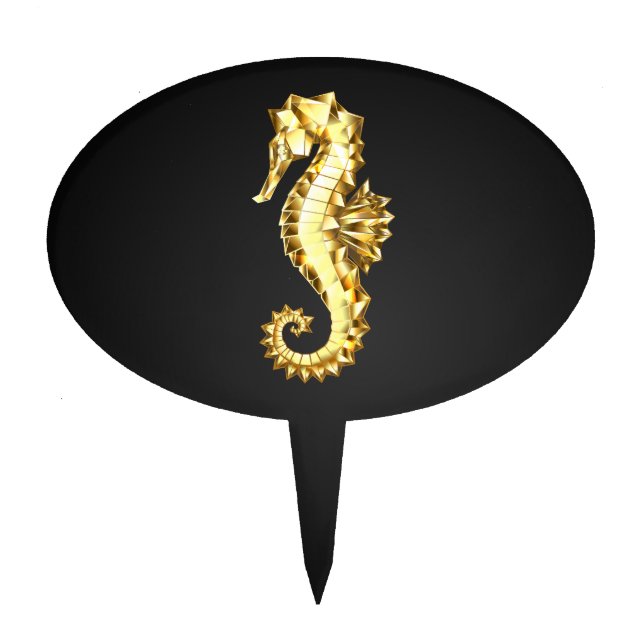 Gold Polygonal Seahorse Cake Topper (Front)