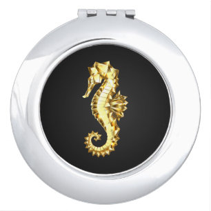 Gold Polygonal Seahorse Compact Mirror