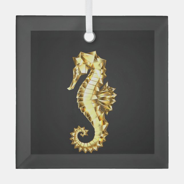Gold Polygonal Seahorse Glass Ornament (Front)