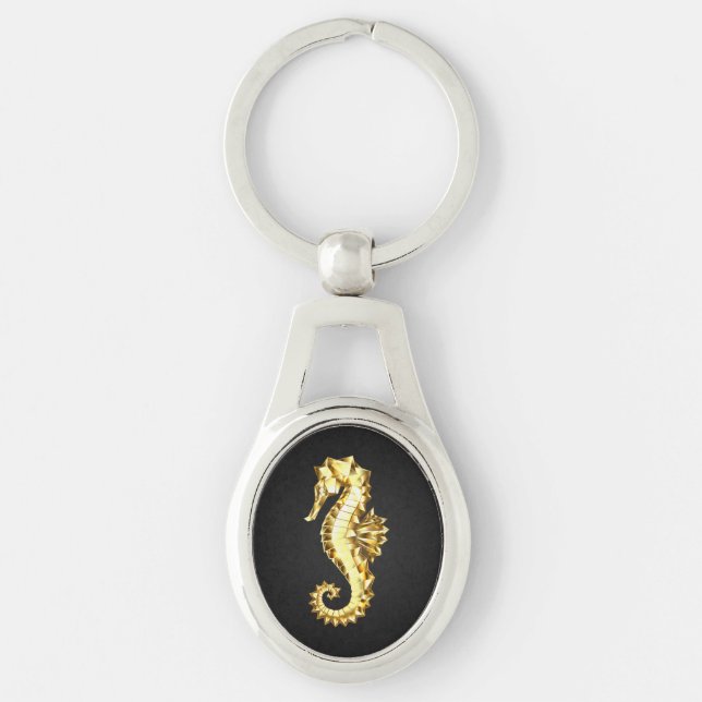 Gold Polygonal Seahorse Keychain (Front)