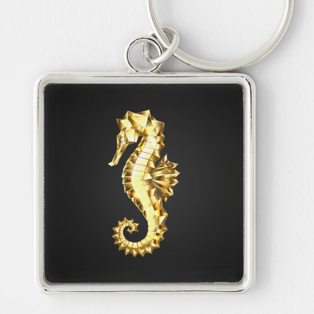 Gold Polygonal Seahorse Keychain (Front)