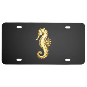 Gold Polygonal Seahorse License Plate