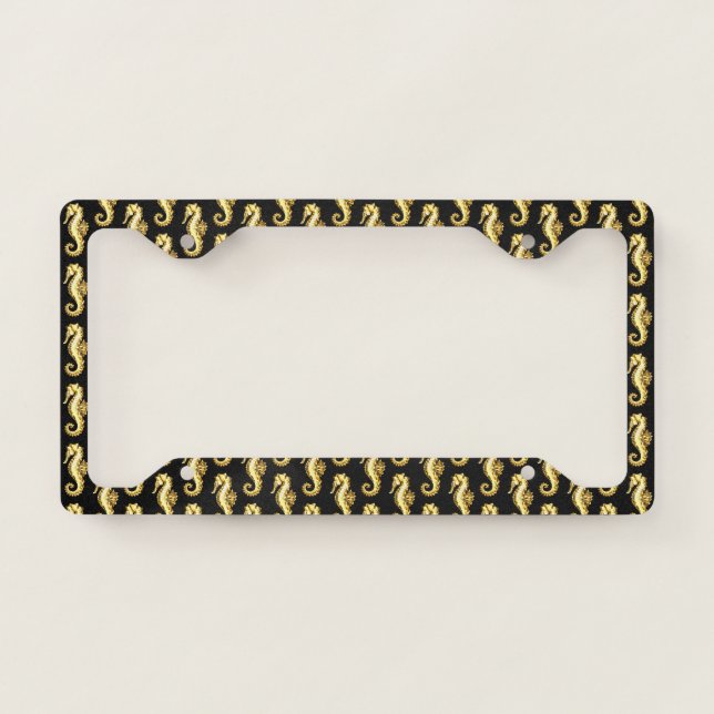 Gold Polygonal Seahorse License Plate Frame (Front)