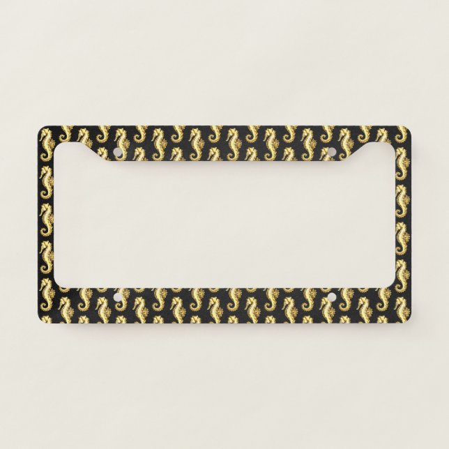 Gold Polygonal Seahorse License Plate Frame (Front)