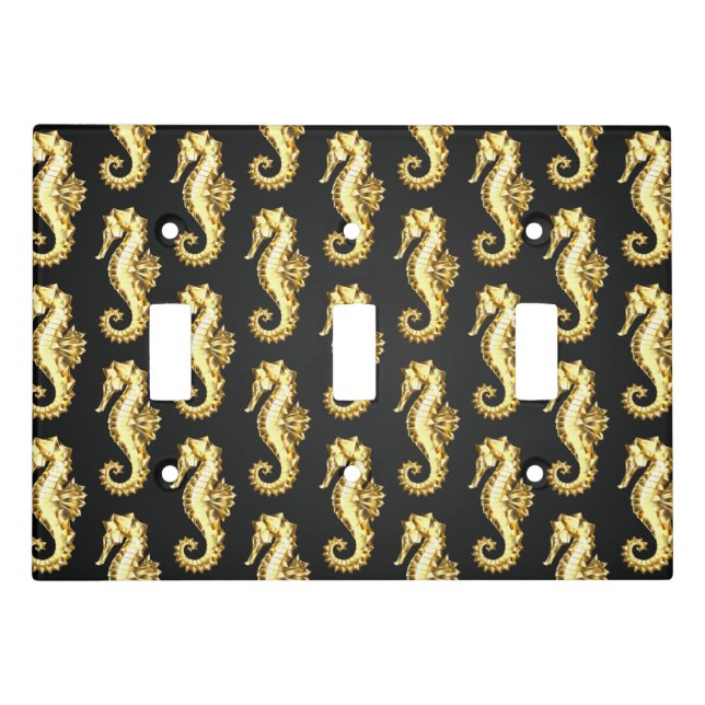 Gold Polygonal Seahorse Light Switch Cover (Front)