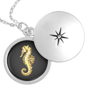 Gold Polygonal Seahorse Locket Necklace