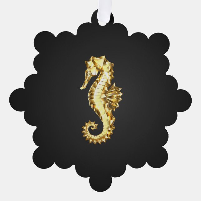 Gold Polygonal Seahorse Ornament Card (Front)