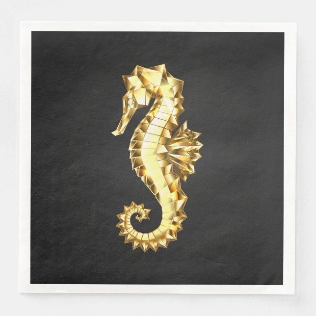 Gold Polygonal Seahorse Paper Dinner Napkins (Front)