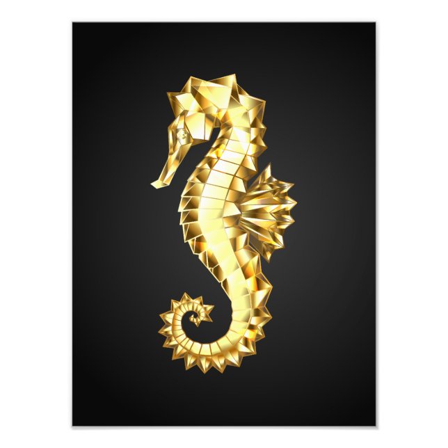Gold Polygonal Seahorse Photo Print (Front)