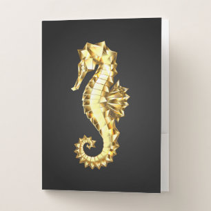 Gold Polygonal Seahorse Pocket Folder