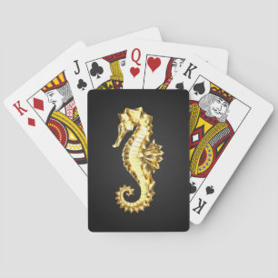 Gold Polygonal Seahorse Poker Cards